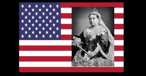 American flag with Queen Victoria used in article which questions why American authors refer to the Victorian era.